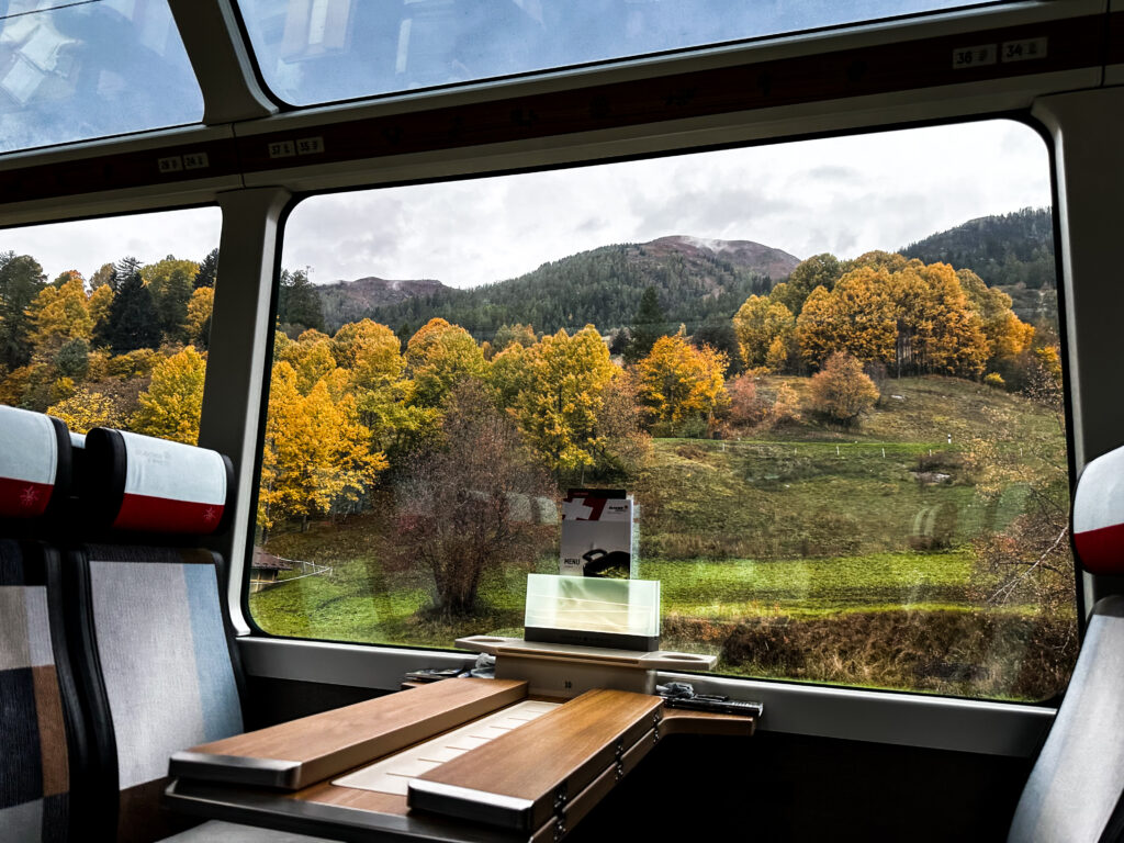 Autumn landscape Brig Simplon, view from the Glacier Express.