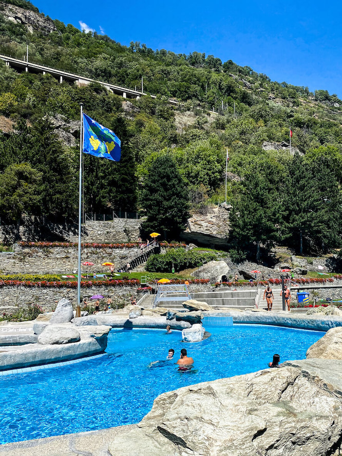 The Brigerbad Thermal Baths in Valais, Switzerland - the largest open-air thermal baths with wellness, restaurant and camping in Switzerland.